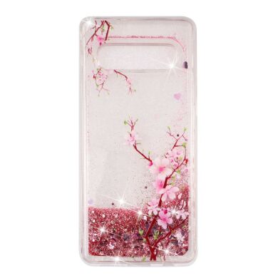 Силиконовый (TPU) чехол Deexe Liquid Glitter для Samsung Galaxy S10 - Plum Flower