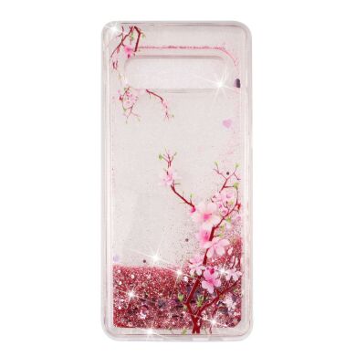 Силіконовий (TPU) чохол Deexe Liquid Glitter для Samsung Galaxy S10 - Plum Flower