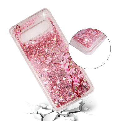 Силіконовий (TPU) чохол Deexe Liquid Glitter для Samsung Galaxy S10 - Plum Flower