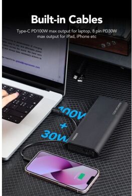 Внешний аккумулятор VEGER TCE130 PD130W (25000mAh) + кабель Type-C + Lightning - Black