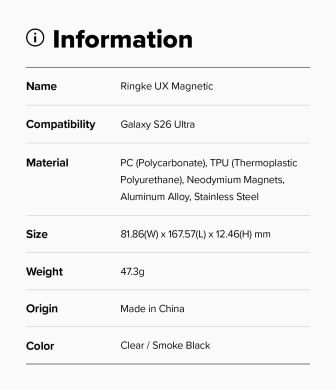 Защитный чехол Ringke UX Magnetic для Samsung Galaxy S26 Ultra (S948) 8800328814813 - Clear