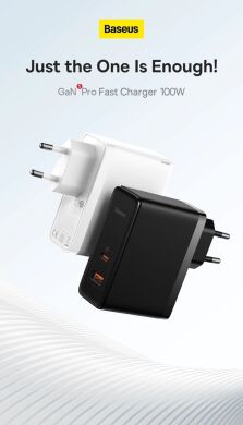 Мережевий зарядний пристрій Baseus GaN5 Pro Fast Charger C+U 100W + кабель Type-C to Type-C (100W, 1m) CCGP090201 - Black
