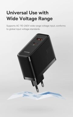 Сетевое зарядное устройство Baseus GaN5 Pro Fast Charger C+U 100W + кабель Type-C to Type-C (100W, 1m) CCGP090201 - Black