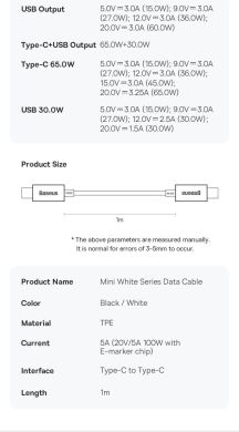 Сетевое зарядное устройство Baseus GaN5 Pro Fast Charger C+U 100W + кабель Type-C to Type-C (100W, 1m) CCGP090201 - Black