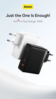 Сетевое зарядное устройство Baseus GaN5 Pro Fast Charger C+U 100W + кабель Type-C to Type-C (100W, 1m) CCGP090201 - Black