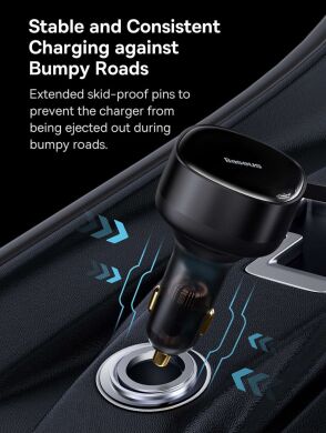 Автомобільний зарядний пристрій Baseus Enjoyment Retractable (30W) + кабель Lightning+Type-C (CGTX000001) - Black
