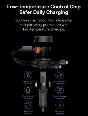 Автомобильное зарядное устройство Baseus Enjoyment Retractable (30W) + кабель Lightning+Type-C (CGTX000001) - Black
