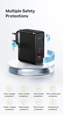 Сетевое зарядное устройство Baseus GaN5 Pro Fast Charger C+U 100W + кабель Type-C to Type-C (100W, 1m) CCGP090201 - Black