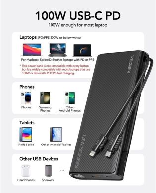 Внешний аккумулятор VEGER TCE130 PD130W (25000mAh) + кабель Type-C + Lightning - Black