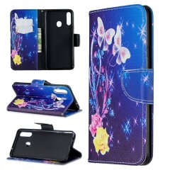 Чехол-книжка Deexe Color Wallet для Samsung Galaxy A20s (A207) - White Butterflies and Flower
