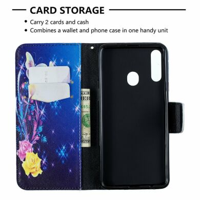 Чехол-книжка Deexe Color Wallet для Samsung Galaxy A20s (A207) - White Butterflies and Flower