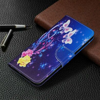 Чехол-книжка Deexe Color Wallet для Samsung Galaxy A20s (A207) - White Butterflies and Flower