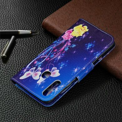 Чехол-книжка Deexe Color Wallet для Samsung Galaxy A20s (A207) - White Butterflies and Flower