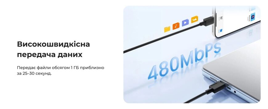 Кабель Sharge Type-C to Type-C (60W, 0.6m) - White