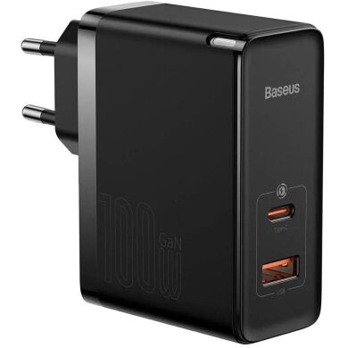 Сетевое зарядное устройство Baseus GaN5 Pro Fast Charger C+U 100W + кабель Type-C to Type-C (100W, 1m) CCGP090201 - Black