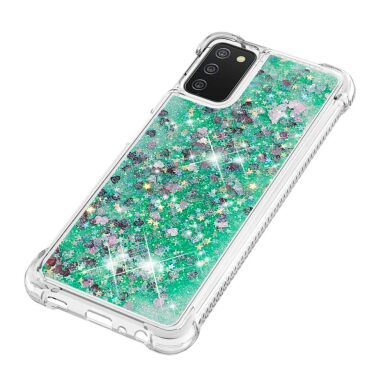 Силіконовий (TPU) чохол Deexe Liquid Glitter для Samsung Galaxy A03s (A037) - Green Hearts