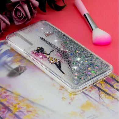 Силіконовий (TPU) чохол Deexe Liquid Glitter для Samsung Galaxy A70 (A705) - Eiffel Tower