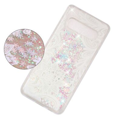 Силіконовий (TPU) чохол Deexe Liquid Glitter для Samsung Galaxy S10 - Lace Flower