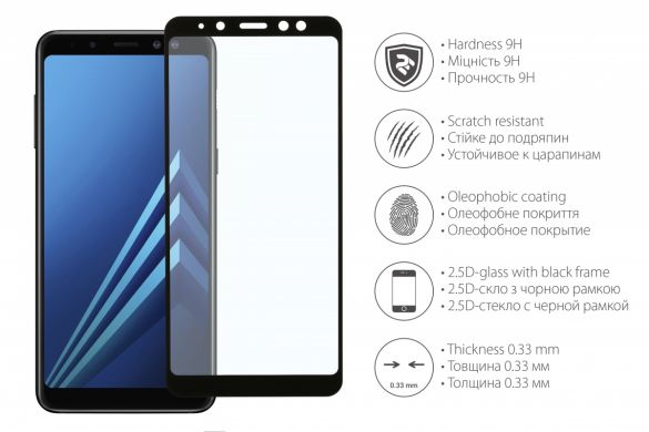 Захисне скло 2E Full Cover для Samsung Galaxy A8+ (A730) - Black