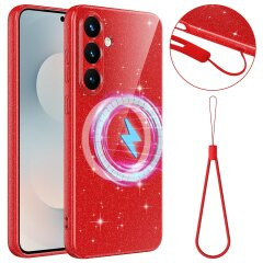 Захисний чохол Deexe Glitter Case with MagSafe для Samsung Galaxy S25 FE (S731) - Red