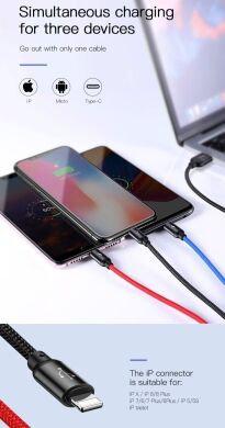 Кабель Baseus Three Primary Colors 3-in-1 USB to Lightning + Micro + Type-C (3.5A, 30cm) CAMLT-ASY01 - Black