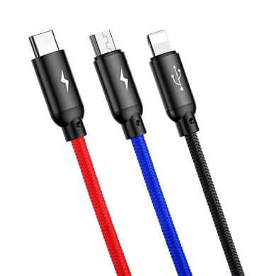 Кабель Baseus Three Primary Colors 3-in-1 USB to Lightning + Micro + Type-C (3.5A, 30cm) CAMLT-ASY01 - Black