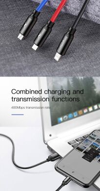 Кабель Baseus Three Primary Colors 3-in-1 USB to Lightning + Micro + Type-C (3.5A, 30cm) CAMLT-ASY01 - Black