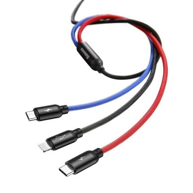 Кабель Baseus Three Primary Colors 3-in-1 USB to Lightning + Micro + Type-C (3.5A, 30cm) CAMLT-ASY01 - Black