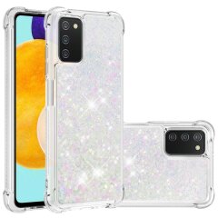 Силіконовий (TPU) чохол Deexe Liquid Glitter для Samsung Galaxy A03s (A037) - Shiny Hearts