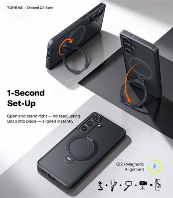 Защитный чехол TORRAS Ostand Q3 Spin (with MagSafe) для Samsung Galaxy S26 - Black