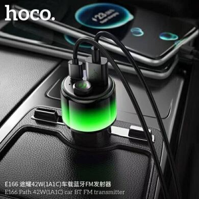 FM модулятор Hoco E166 Path PD42W + QC3.0 (USB to Type-C) - Black