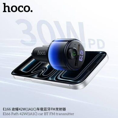 FM модулятор Hoco E166 Path PD42W + QC3.0 (USB to Type-C) - Black