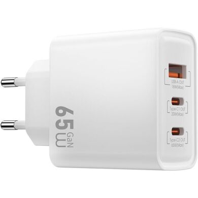 Мережевий зарядний пристрій WIWU Wi-G005 Gan 65W (1U+2C) - White