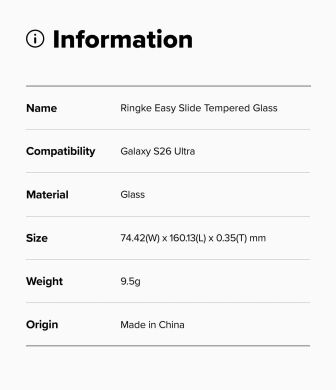 Комплект защитных стекол (2шт) Ringke Easy Slide Tempered Glass для Samsung Galaxy S26 Ultra (S948) 8800328814905