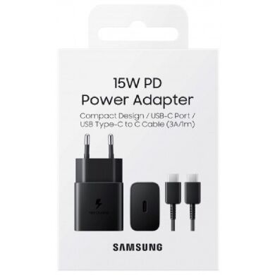 Мережевий зарядний пристрій Samsung 15W Power Adapter + кабель Type-C to Type-C (EP-T1510XBEGRU) - Black