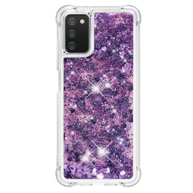 Силиконовый (TPU) чехол Deexe Liquid Glitter для Samsung Galaxy A03s (A037) - Dark Purple Hearts