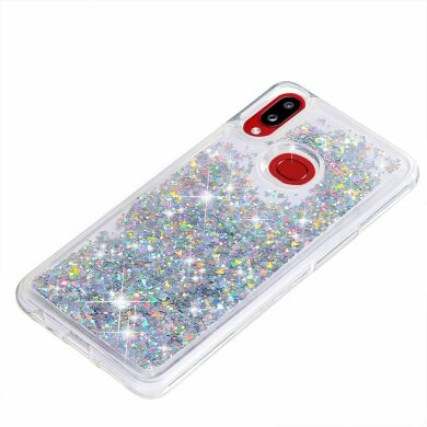 Силиконовый (TPU) чехол Deexe Liquid Glitter для Samsung Galaxy A10s (A107) - Silver