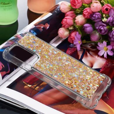 Силиконовый (TPU) чехол Deexe Liquid Glitter для Samsung Galaxy A72 (А725) - Gold