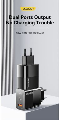 Сетевое зарядное устройство ESSAGER Pinchen 33W (USB + Type-C) ECTAC-PCB01-P - Black