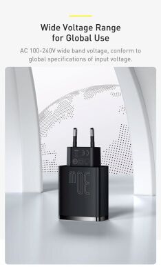 Сетевое зарядное устройство Baseus Compact Quick Charger 2USB + Type-C (30W) CCXJ-E01 - Black