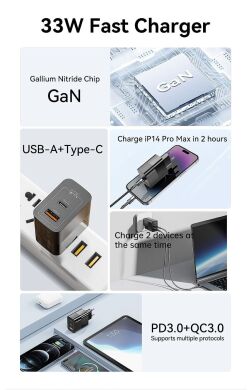 Сетевое зарядное устройство ESSAGER Pinchen 33W (USB + Type-C) ECTAC-PCB01-P - Black