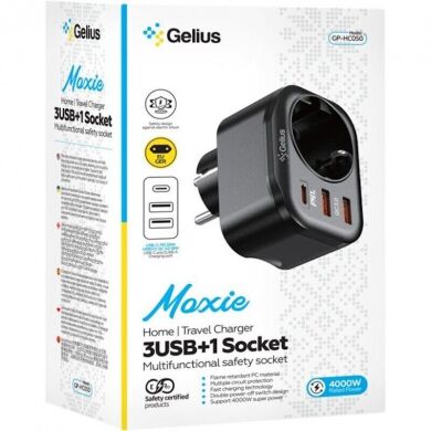 Сетевое зарядное устройство Gelius Moxie GP-HC050 2USB + Type-C + Socket - White