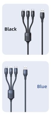 Кабель USAMS US-SJ515 U73 3 in 1 Aluminum Alloy (3A, 1.2m) - Black