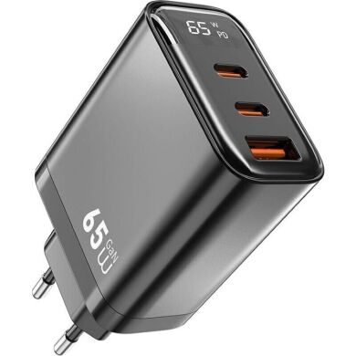 Мережевий зарядний пристрій WIWU Wi-G012 Gan 65W (1U+2C) - Black