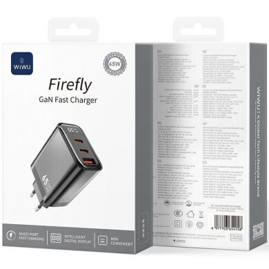 Мережевий зарядний пристрій WIWU Wi-G012 Gan 65W (1U+2C) - Black