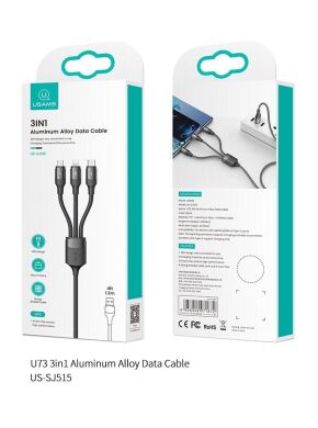 Кабель USAMS US-SJ515 U73 3 in 1 Aluminum Alloy (3A, 1.2m) - Black
