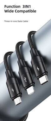 Кабель USAMS US-SJ515 U73 3 in 1 Aluminum Alloy (3A, 1.2m) - Black