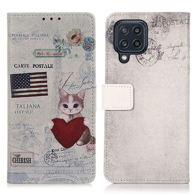 Чохол Deexe Life Style Wallet для Samsung Galaxy M32 (M325) - Cat and Heart