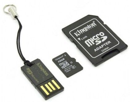Карта памяти Kingston microSD 32GB (10 class) + SD adapter + USB reader