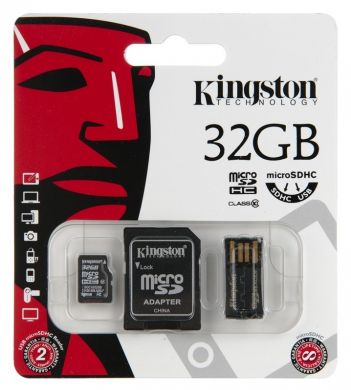 Карта памяти Kingston microSD 32GB (10 class) + SD adapter + USB reader